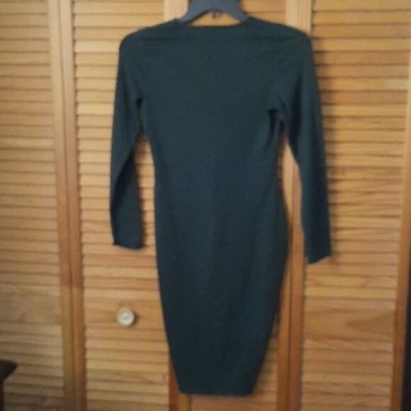 Express Hunter Green Long Sleeve Midi Bodycon Dress Size Small Petite - Picture 2 of 5